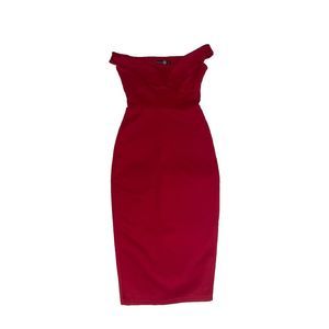 Red Dress Off-Shoulder V Plunge